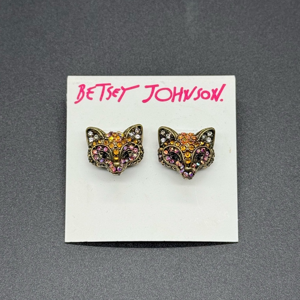 Betsey Johnson Gold and Pink Fox Earrings